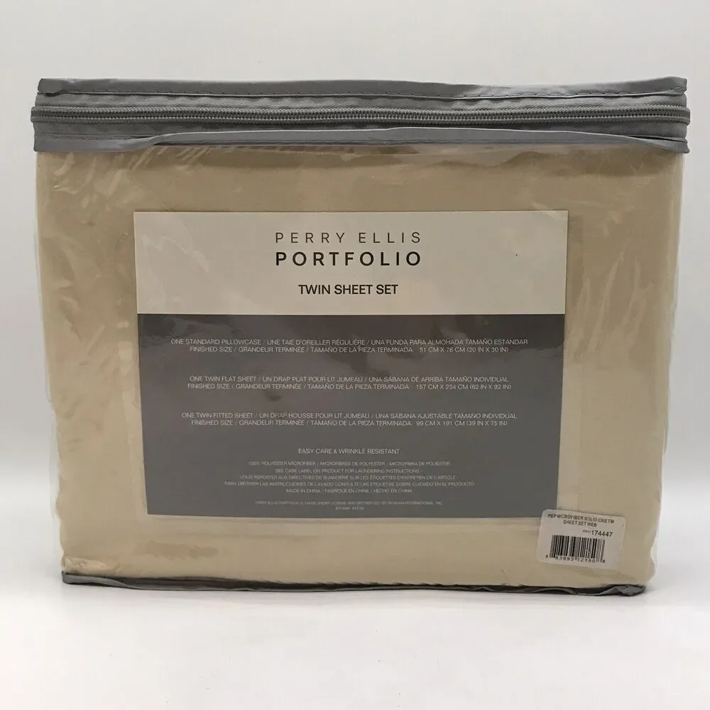 NEW Perry Ellis Portfolio Twin Sheet Set Tan Poly Microfiber Wrinkle Resistant